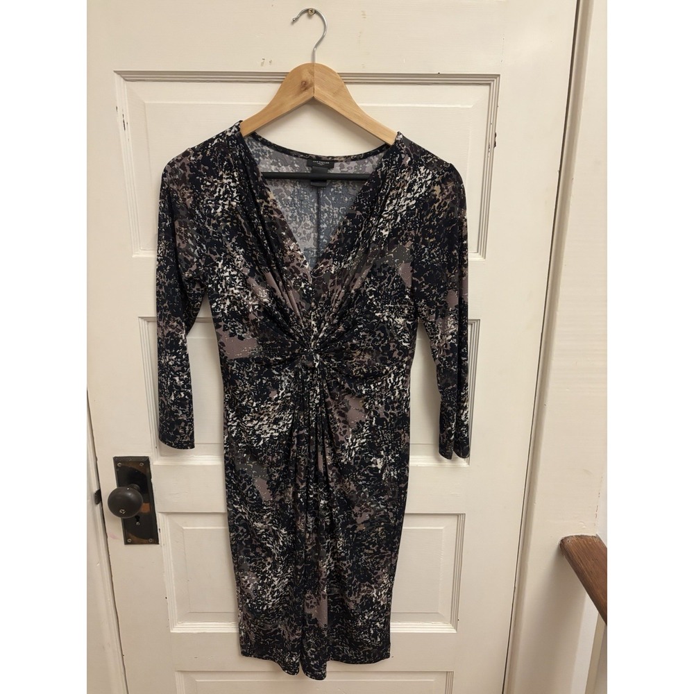 Ann Taylor Women's Patterned Sheath Dress 3/4 Sleeves V-Neck Size XS